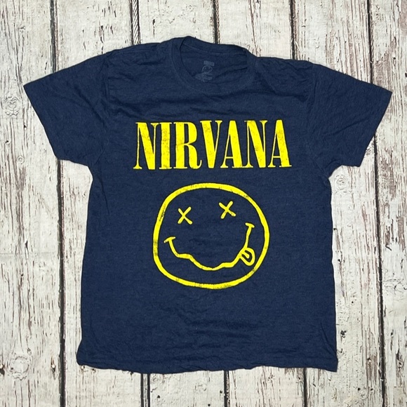 Nirvana Smiley Face Rock n' Roll Retro SOFT Crewneck Music Tshirt Top - Picture 1 of 5